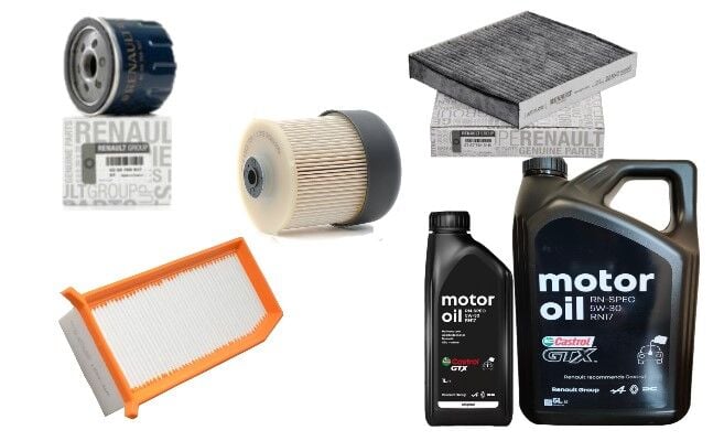 Clio 4-IV Captur 1-I Yağ Bakım Seti 1.5 Dci K9K (2013-2020)(Motor Yağı+Yağ+Hava+Polen+Mazot Filtre)