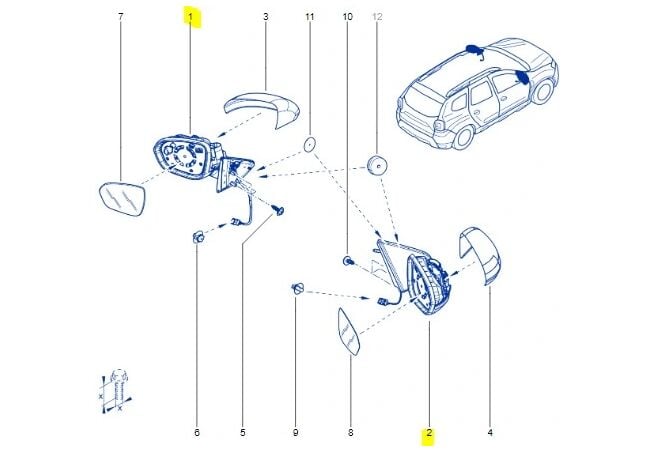Duster 2-II Sol Dikiz Aynası Elektrikli (Kapaksız-Camsız) (2018-2024) 963021679R - Renault Mais
