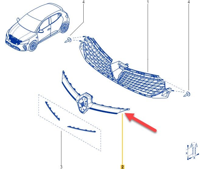 Clio 5-V Ön Dış Panjur (Makyajlı Kasa) 2020-> 623841043R - Renault Mais