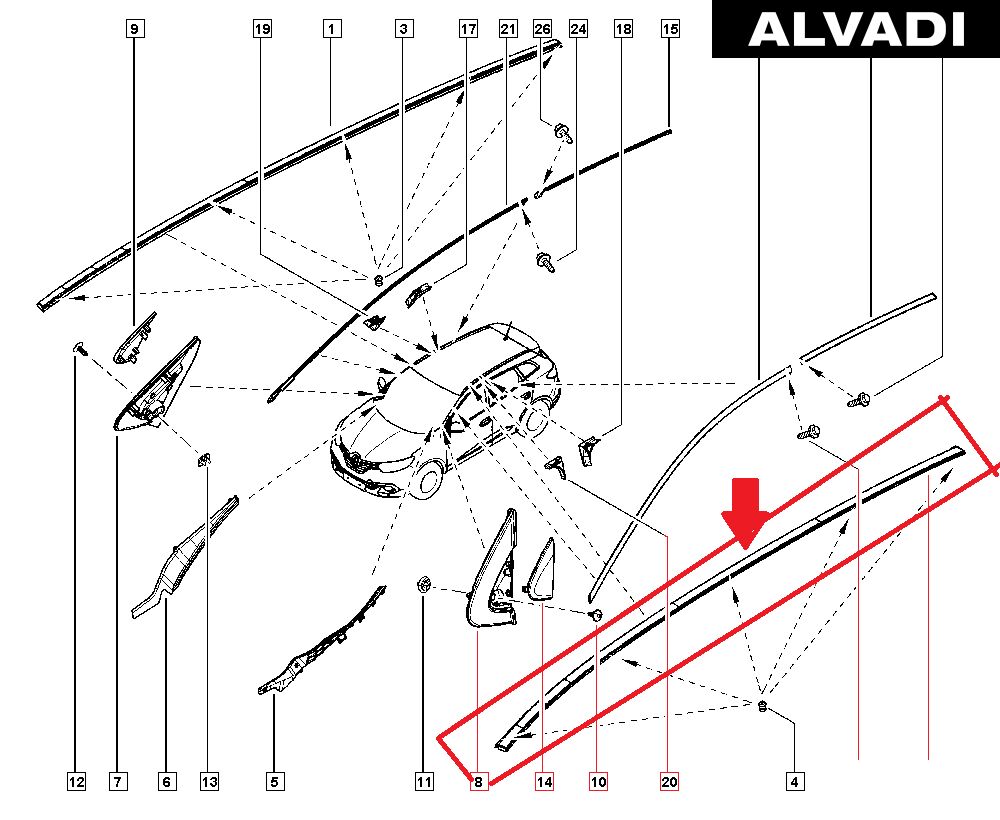 Kadjar Sol Tavan Oluk Çıtası Bandı Siyah (2013-2017) 738536892R -Renault Mais